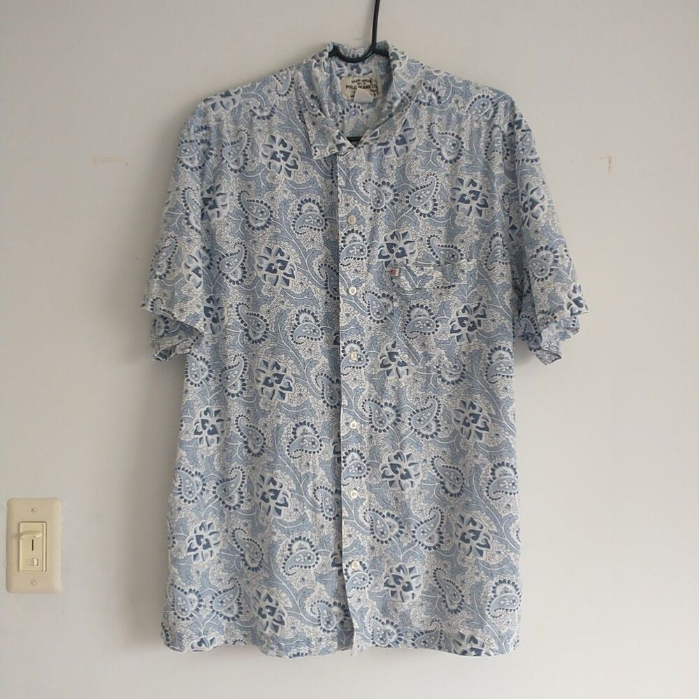 Polo Jeans Co Ralph Lauren Button Up Shirt Men L Blue Floral Paisley Hawaiian